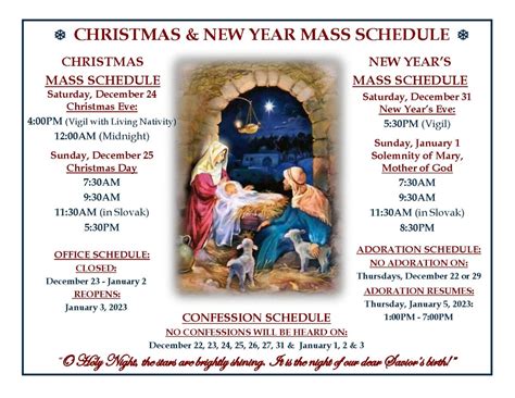 Holiday Mass Schedule at the .